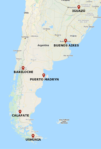 Mapa del recorrido de Argentina.